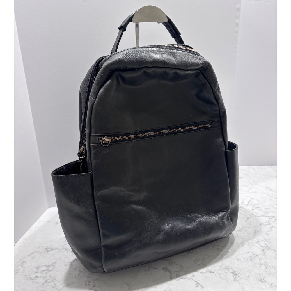 ABLE Black Leather Backpack Handmade in Mexico Zip Closure Travel Bag Women